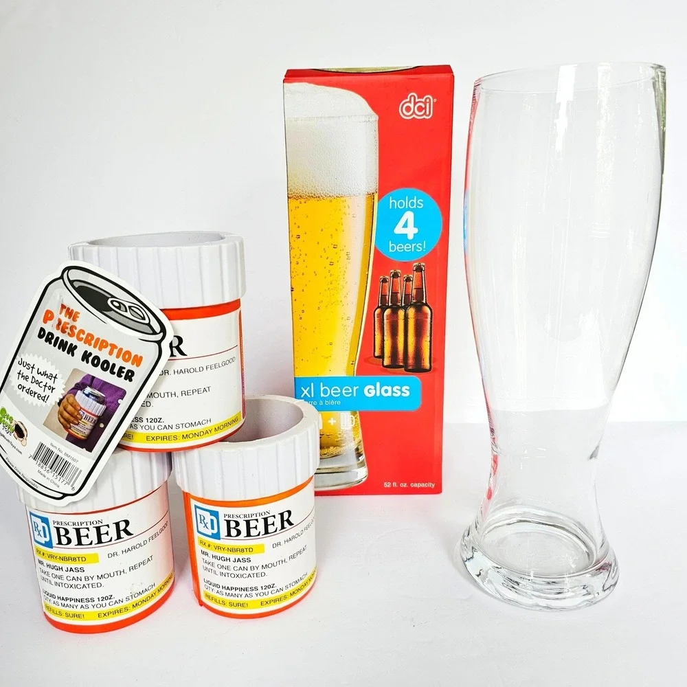 NEW XL Beer Glass & Beer Prescription Drink Kooler Koozies Novelty Barware Gift